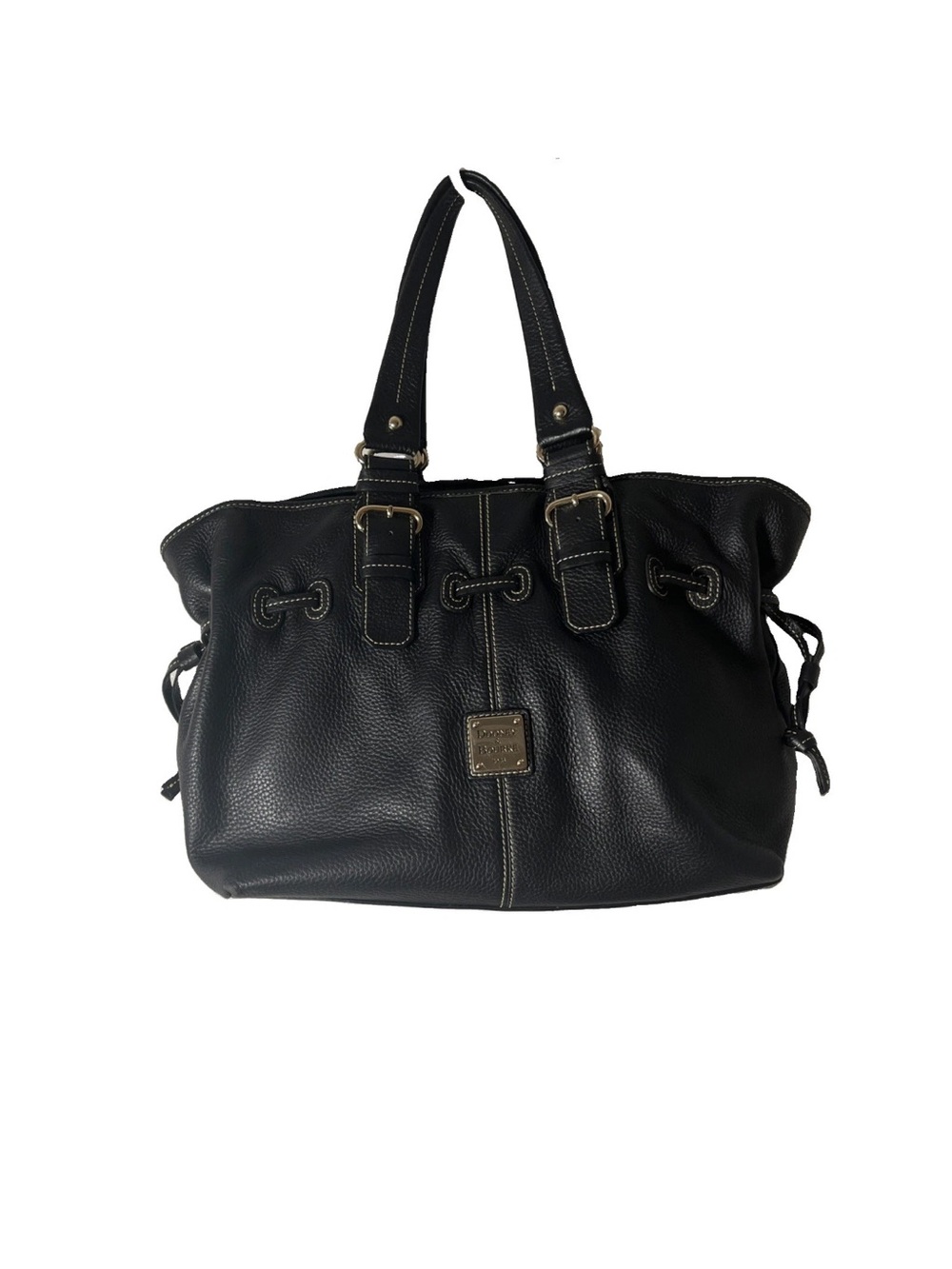 Dooney & Bourke Black Leather Shoulder Bag with Gold-Tone Hardware